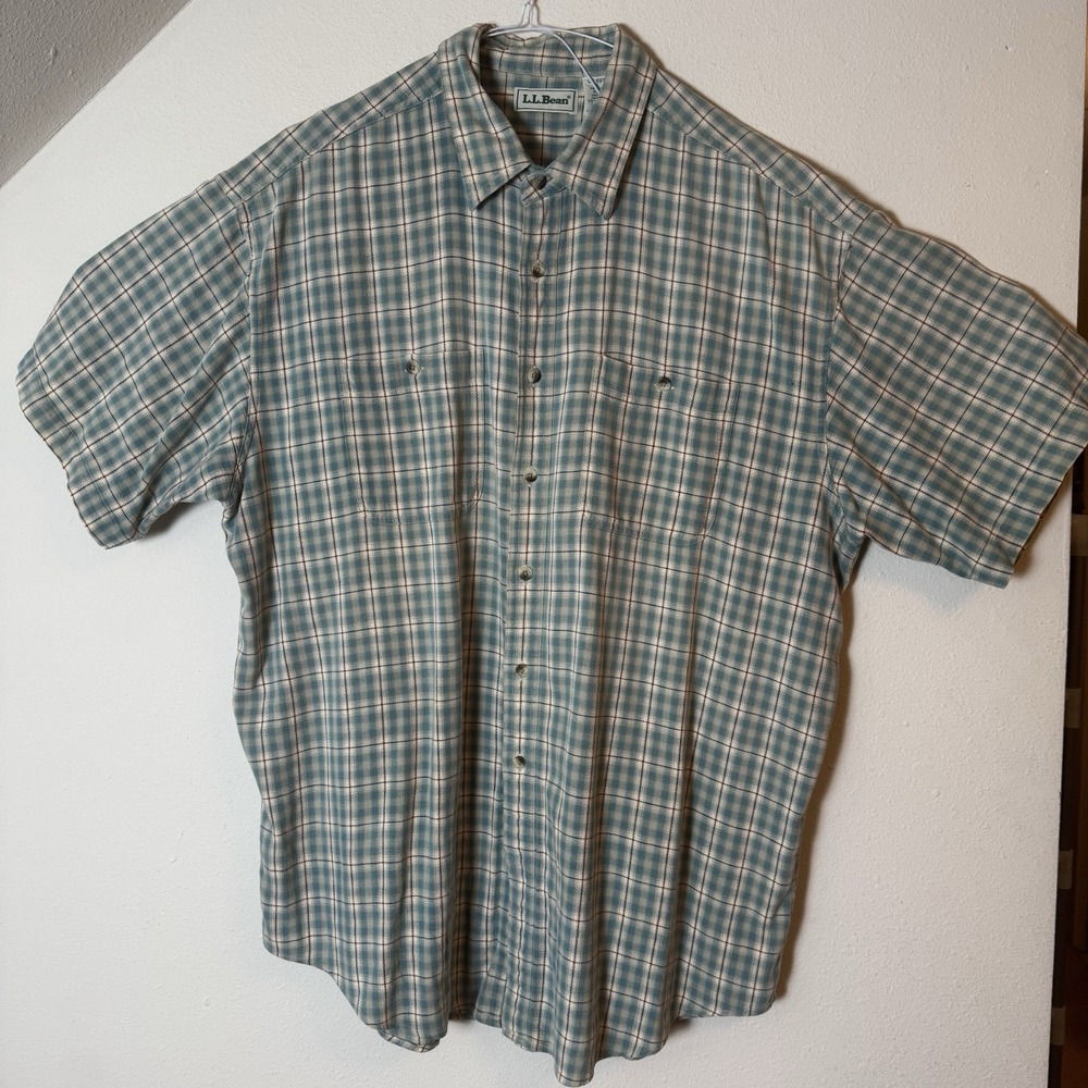 LL Bean Plaid Shirt XL Mens Reg Short Sleeve Button Front Cotton USA